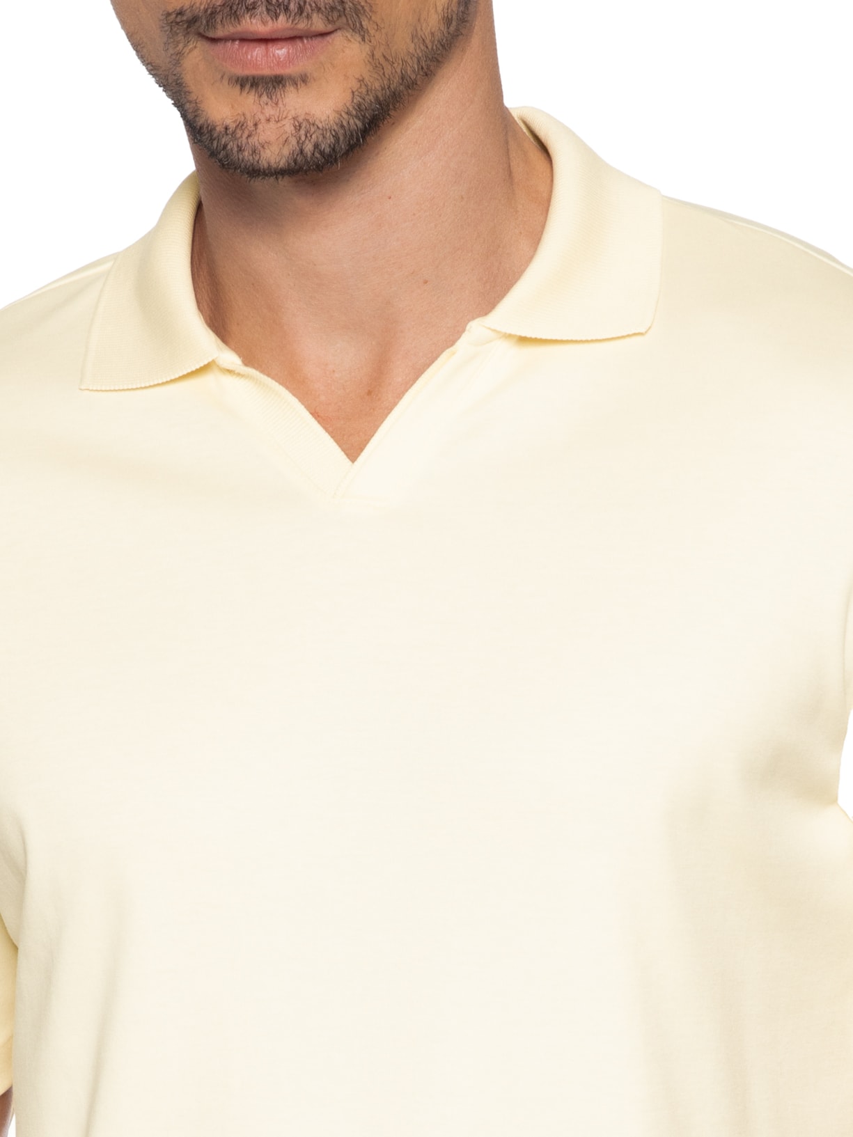 Polo Masculina Interlock Gola V Duplo Em Algodão Pima Amarelo Ricardo Almeida