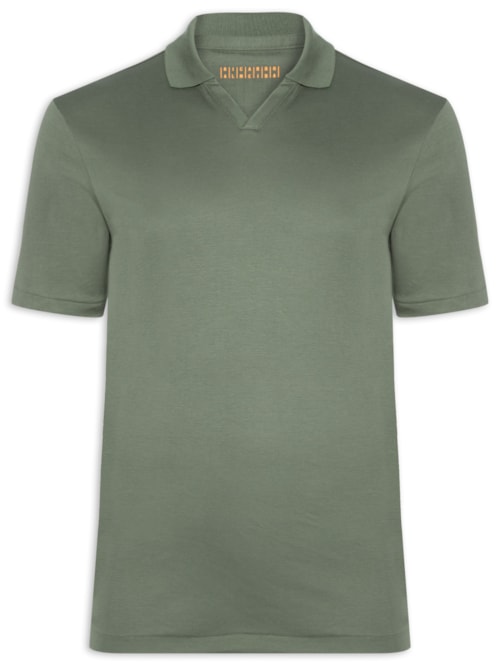 Polo Masculina Interlock Gola V Duplo Em Algodão Pima - Verde