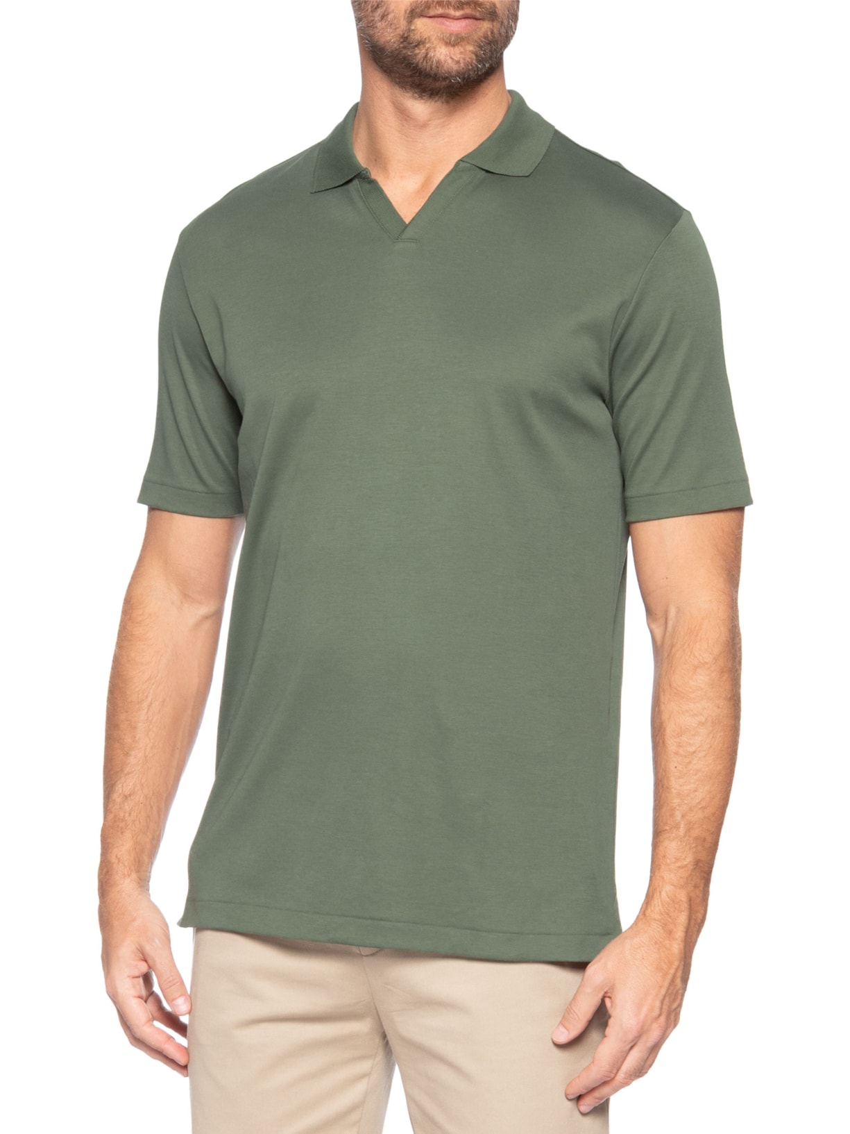 Polo Masculina Interlock Gola V Duplo Em Algodão Pima Verde Ricardo Almeida