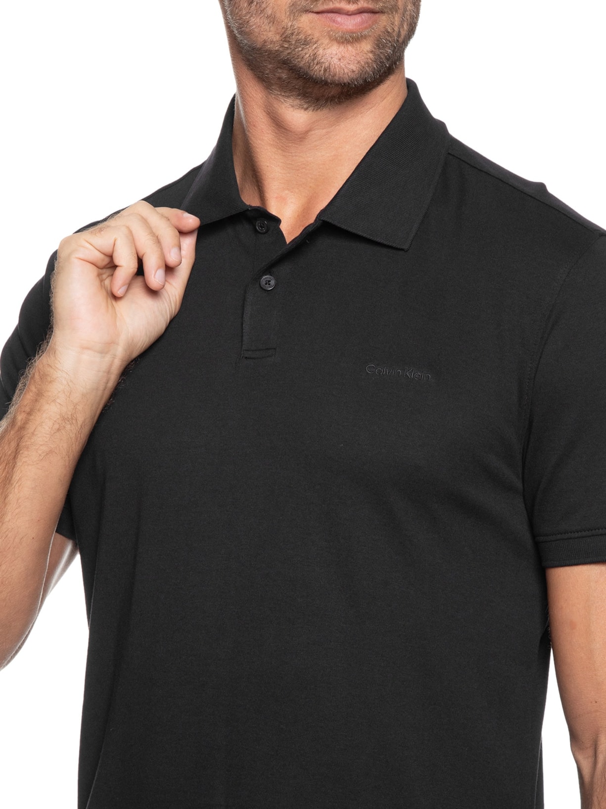 Polo Masculina Interlock Liquid Touch Preto Calvin Klein - White Label
