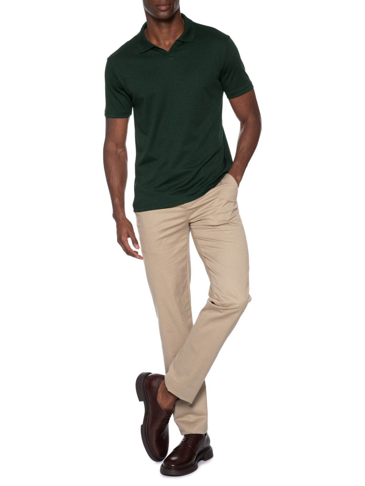 Polo Masculina Interlock Pima 50 Gola V Verde Paramount Alfaiataria