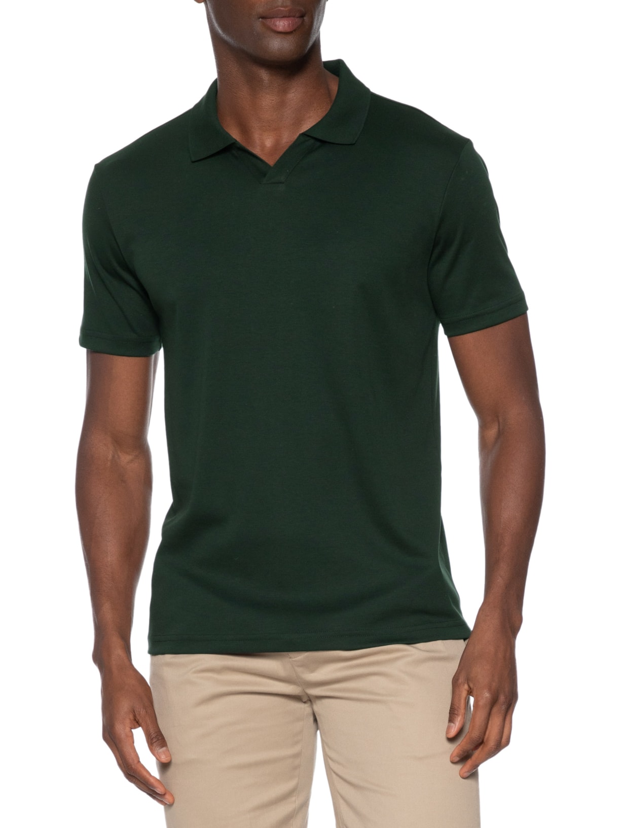 Polo Masculina Interlock Pima 50 Gola V Verde Paramount Alfaiataria