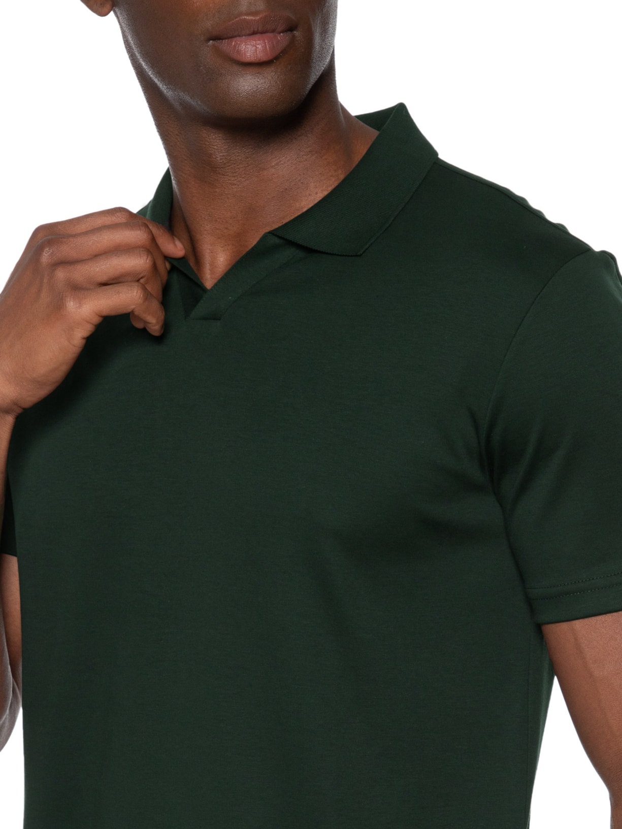 Polo Masculina Interlock Pima 50 Gola V Verde Paramount Alfaiataria
