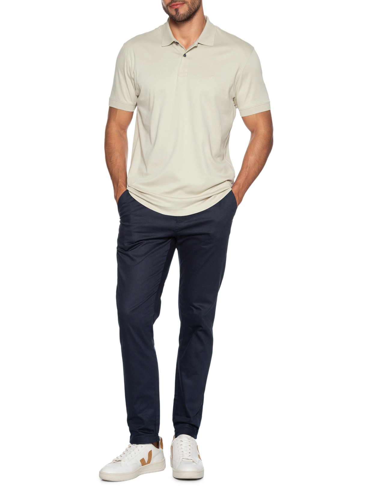 Polo Masculina Interlock Pima Bege Aramis