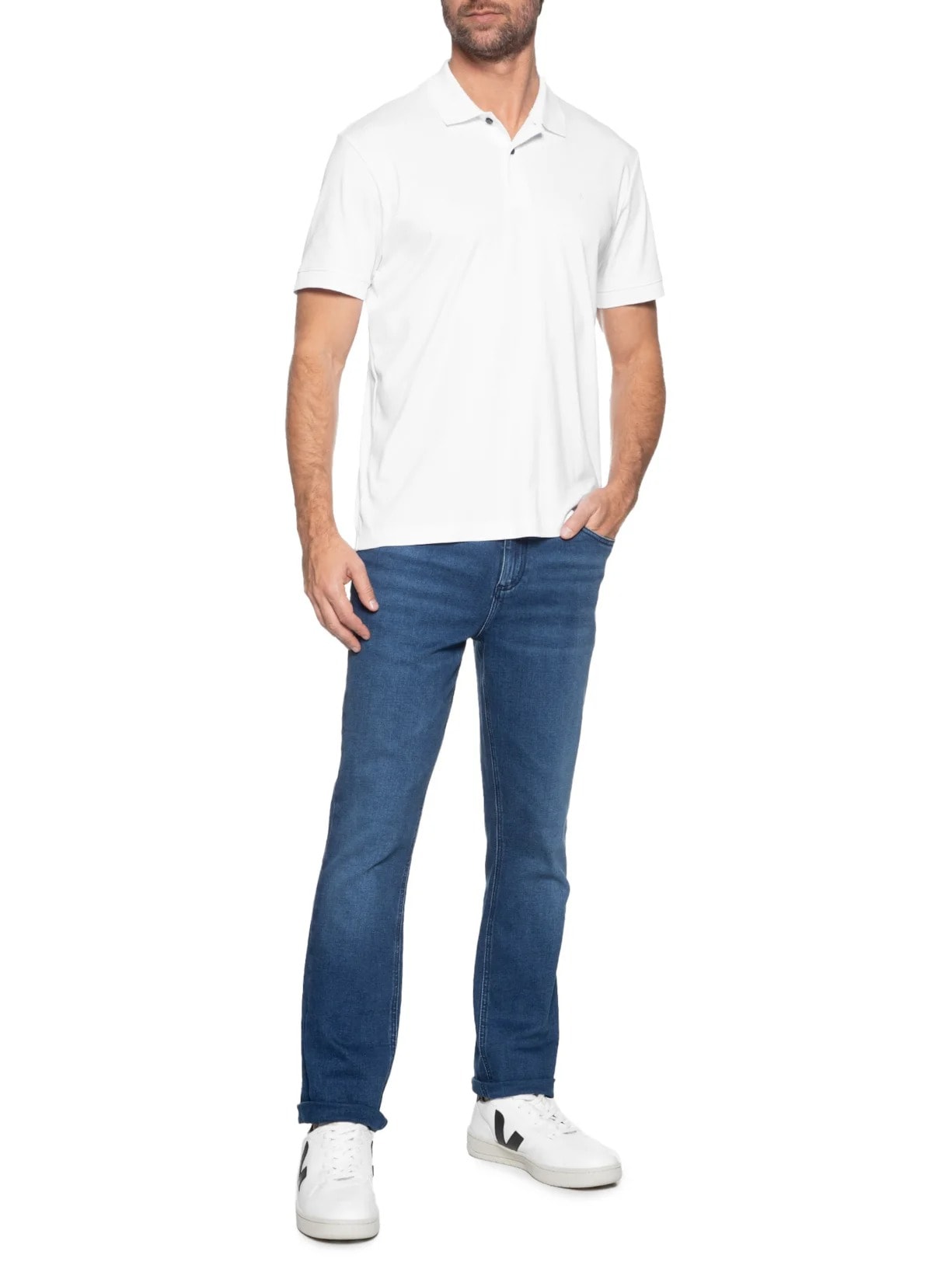 Polo Masculina Interlock Pima Branco Aramis