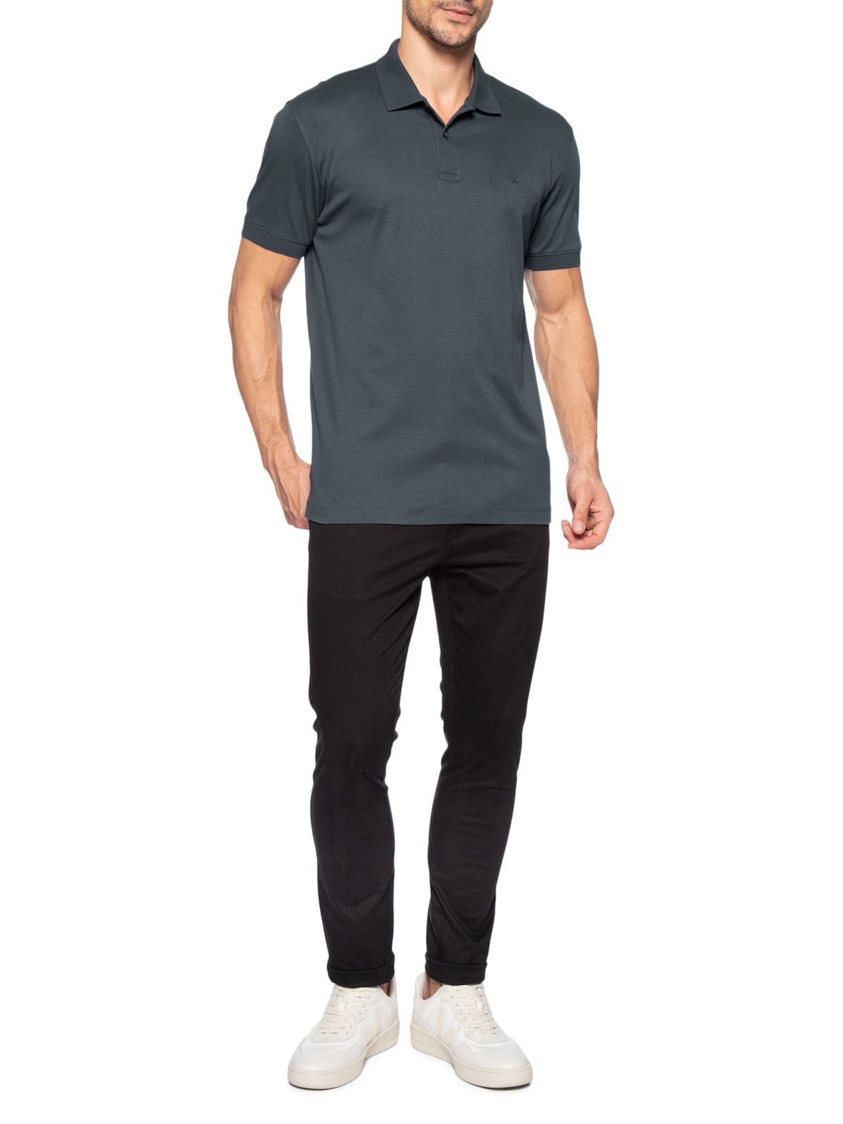 Polo Masculina Interlock Pima Cinza Aramis