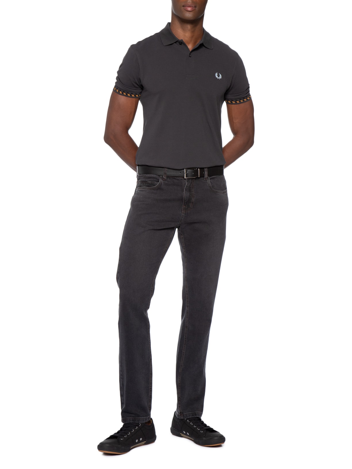 Polo Masculina Jacquard Cuff Cinza Fred Perry