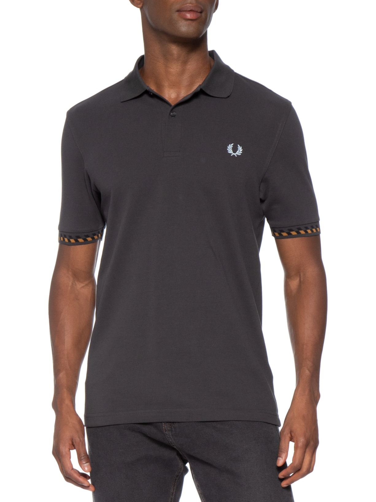 Polo Masculina Jacquard Cuff Cinza Fred Perry