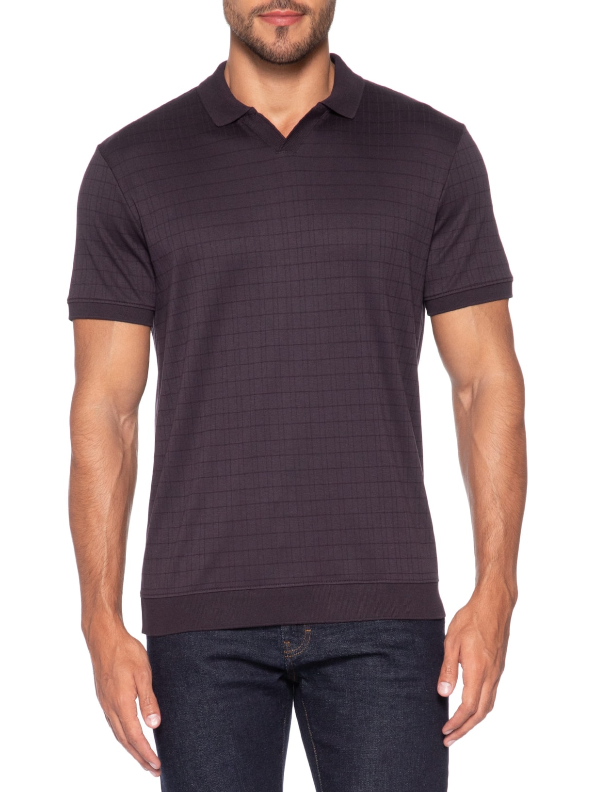 Polo Masculina Jacquard Gola V Interlock Roxo Ricardo Almeida
