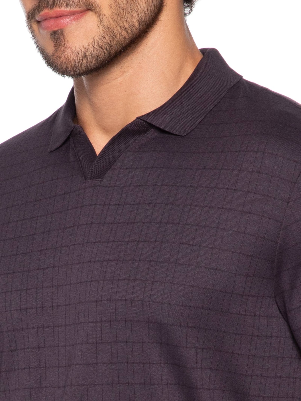 Polo Masculina Jacquard Gola V Interlock Roxo Ricardo Almeida