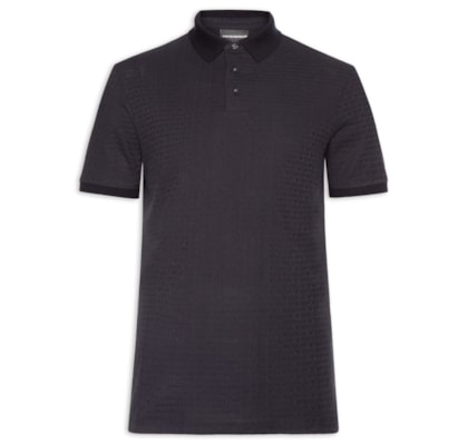 Pólo Masculina Jersey All-Over Jacquard Lettering - Azul