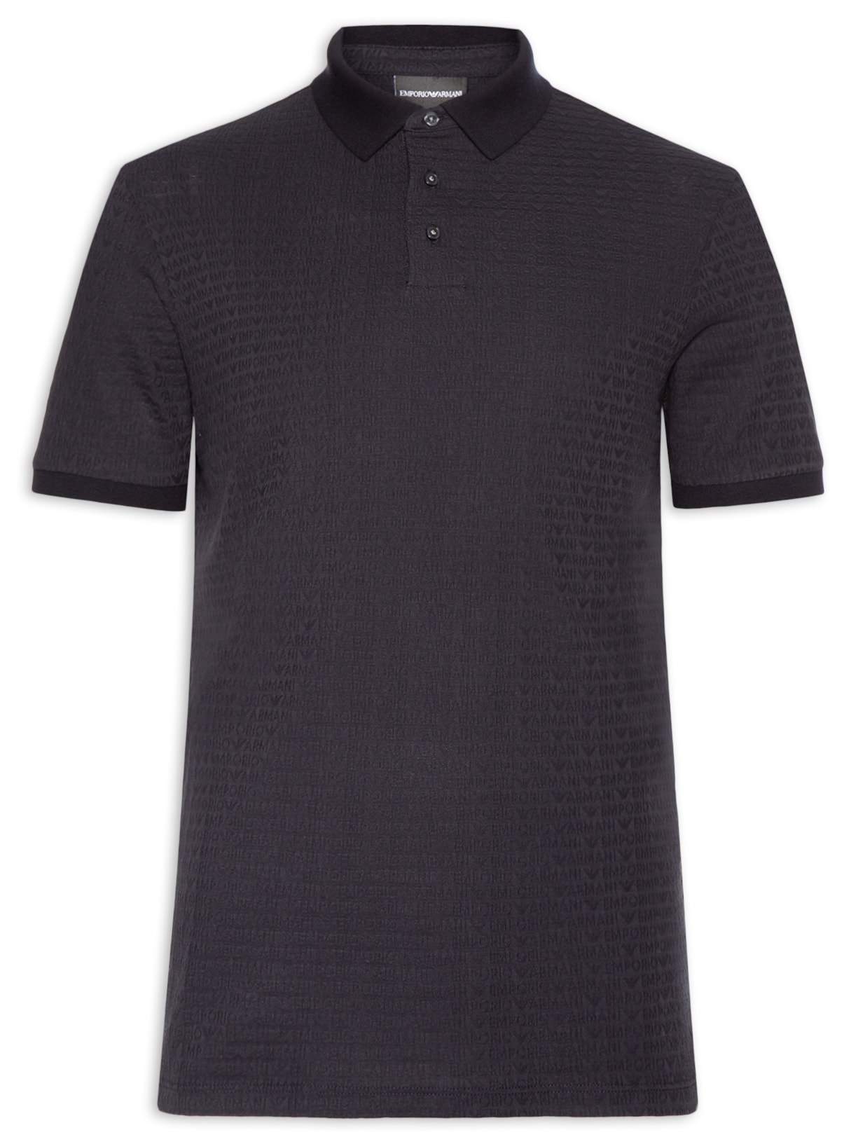 Pólo Masculina Jersey All-Over Jacquard Lettering - Azul