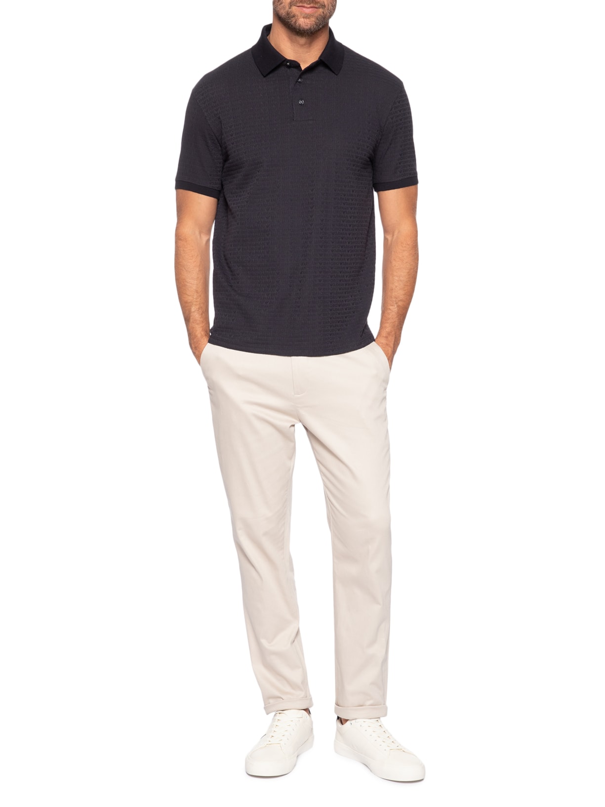 Pólo Masculina Jersey All-Over Jacquard Lettering Azul Emporio Armani