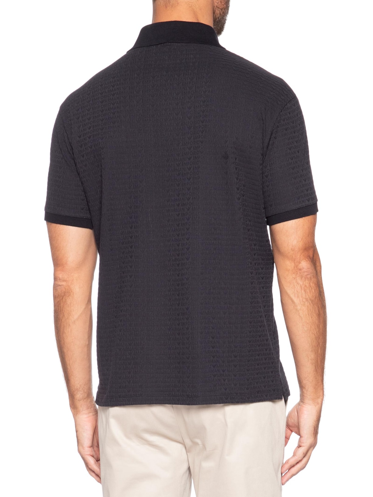 Pólo Masculina Jersey All-Over Jacquard Lettering Azul Emporio Armani