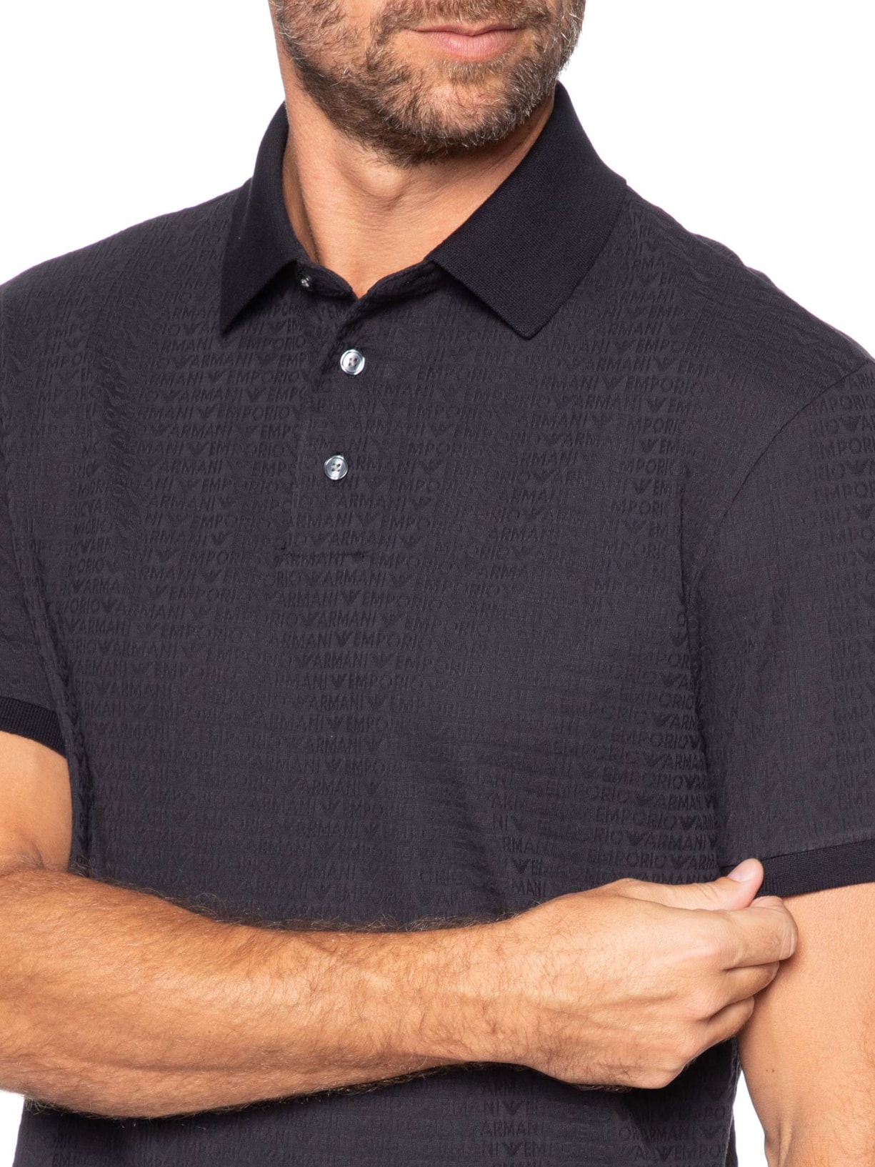 Pólo Masculina Jersey All-Over Jacquard Lettering Azul Emporio Armani