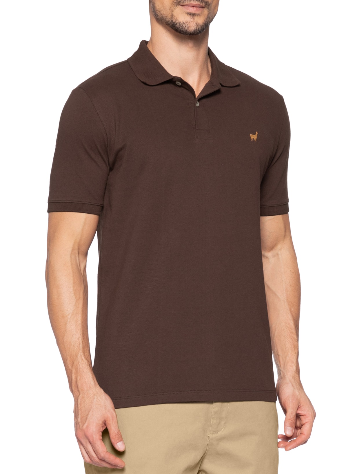 Polo Masculina Lhama Em Malha Piquet Marrom Zapalla