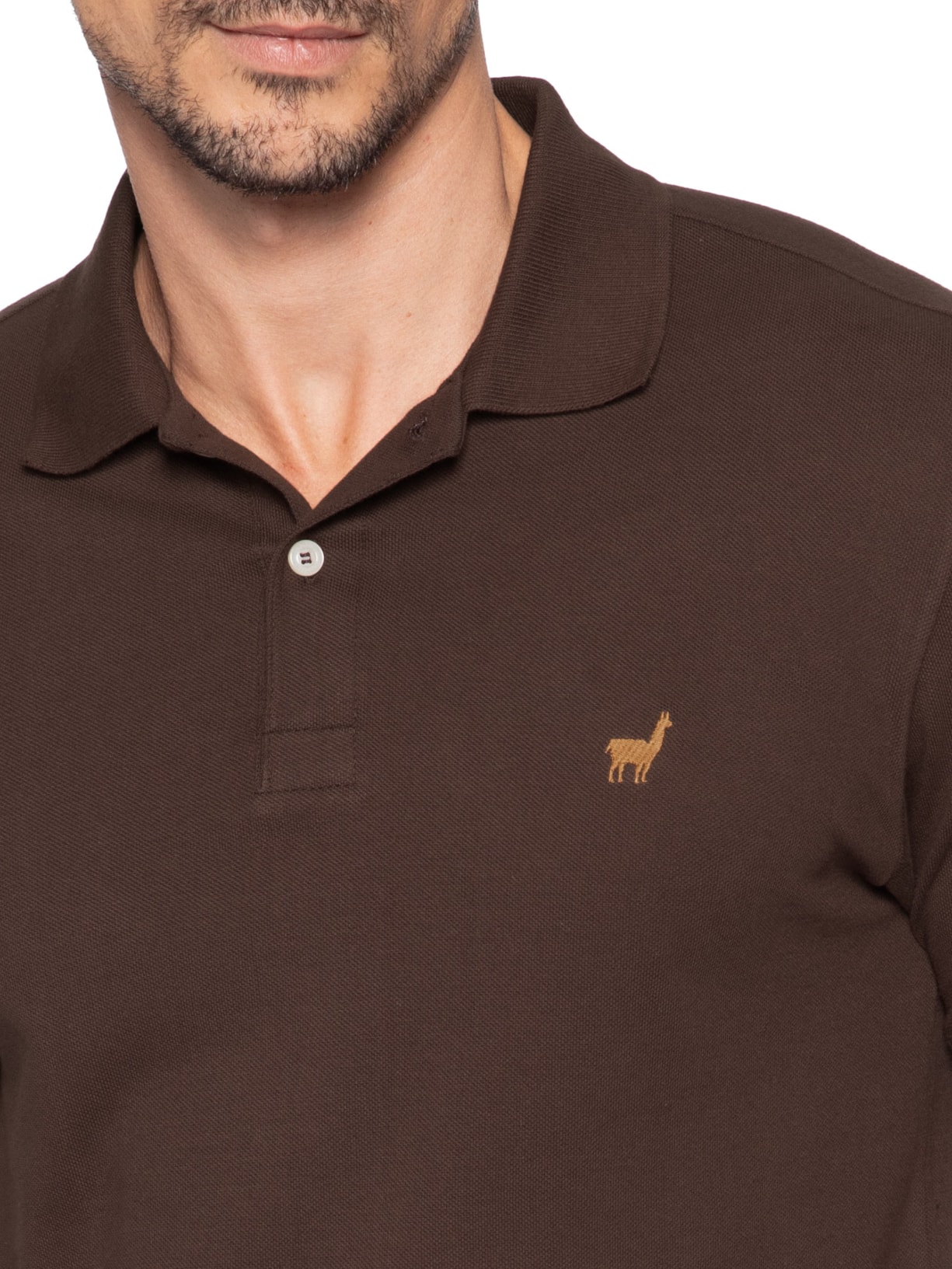 Polo Masculina Lhama Em Malha Piquet Marrom Zapalla