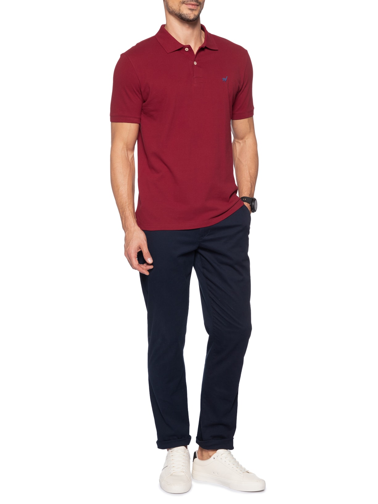 Polo Masculina Lhama Em Malha Piquet Vermelho Zapalla