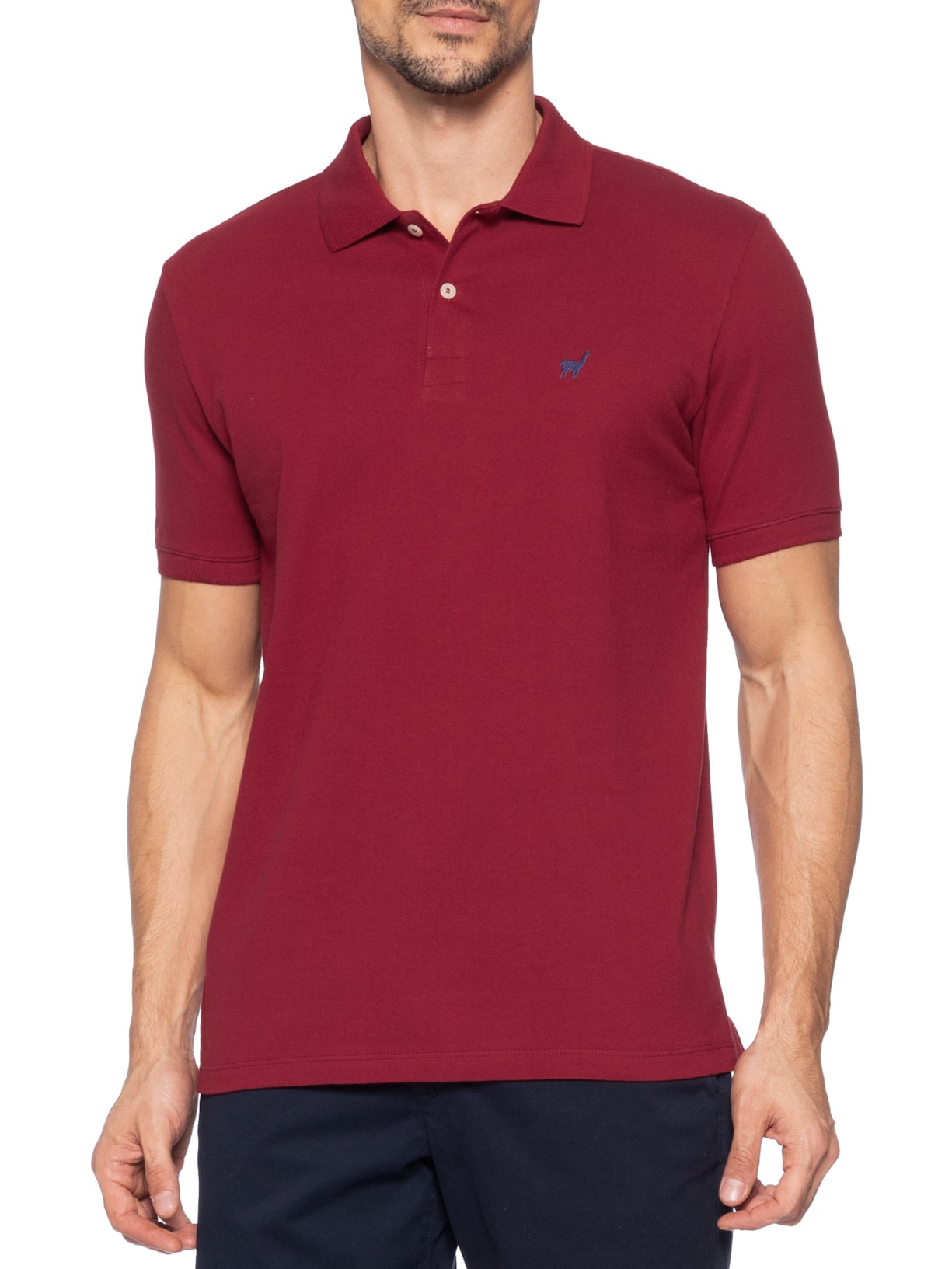 Polo Masculina Lhama Em Malha Piquet Vermelho Zapalla