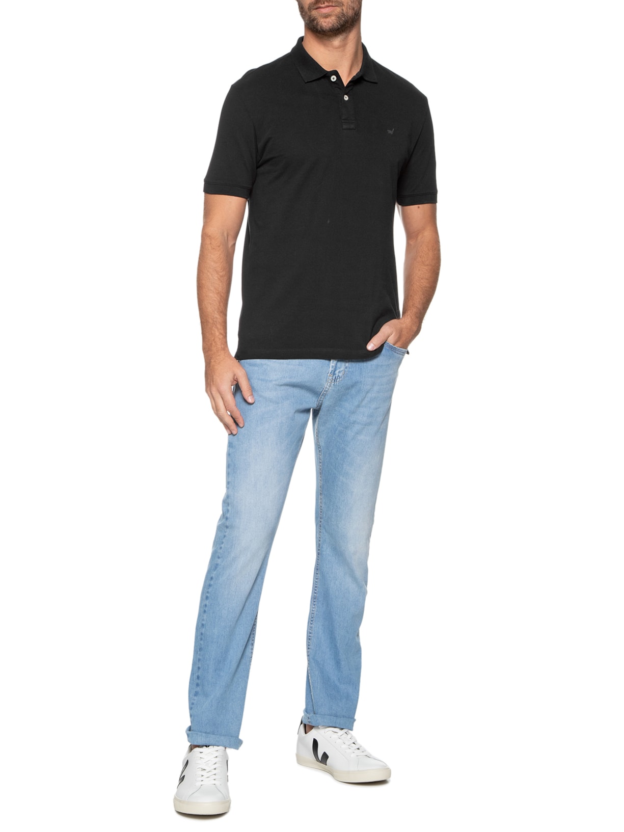 Polo Masculina Lhama Malha Piquet Preto Zapalla