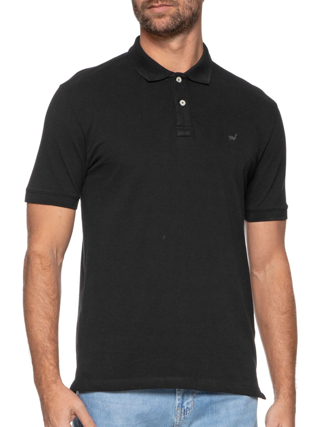 Polo Masculina Lhama Malha Piquet Preto Zapalla