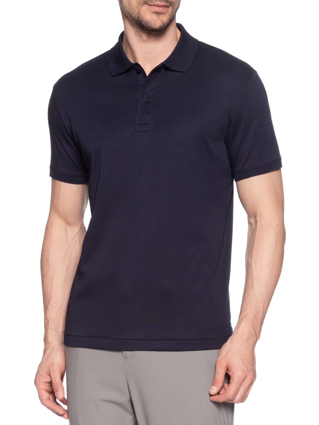 Polo Masculina Lisa Clássica Em Algodão Pima Azul Ricardo Almeida