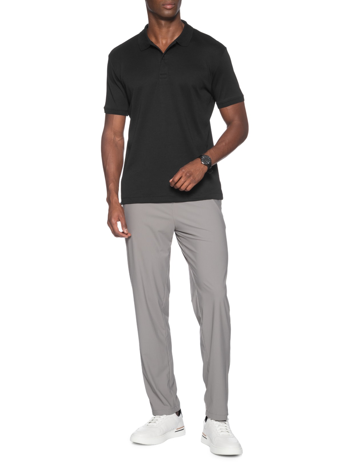 Polo Masculina Lisa Clássica Em Algodão Pima Preto Ricardo Almeida