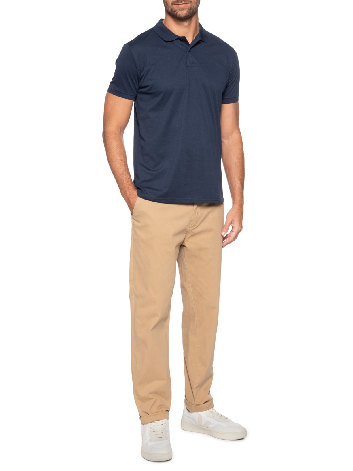 Polo Masculina Lisa Piquet Azul Basiq Men