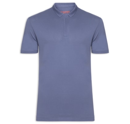 Polo Masculina Lisa Piquet Zíper Gola Estreita Algodão Pima - Azul