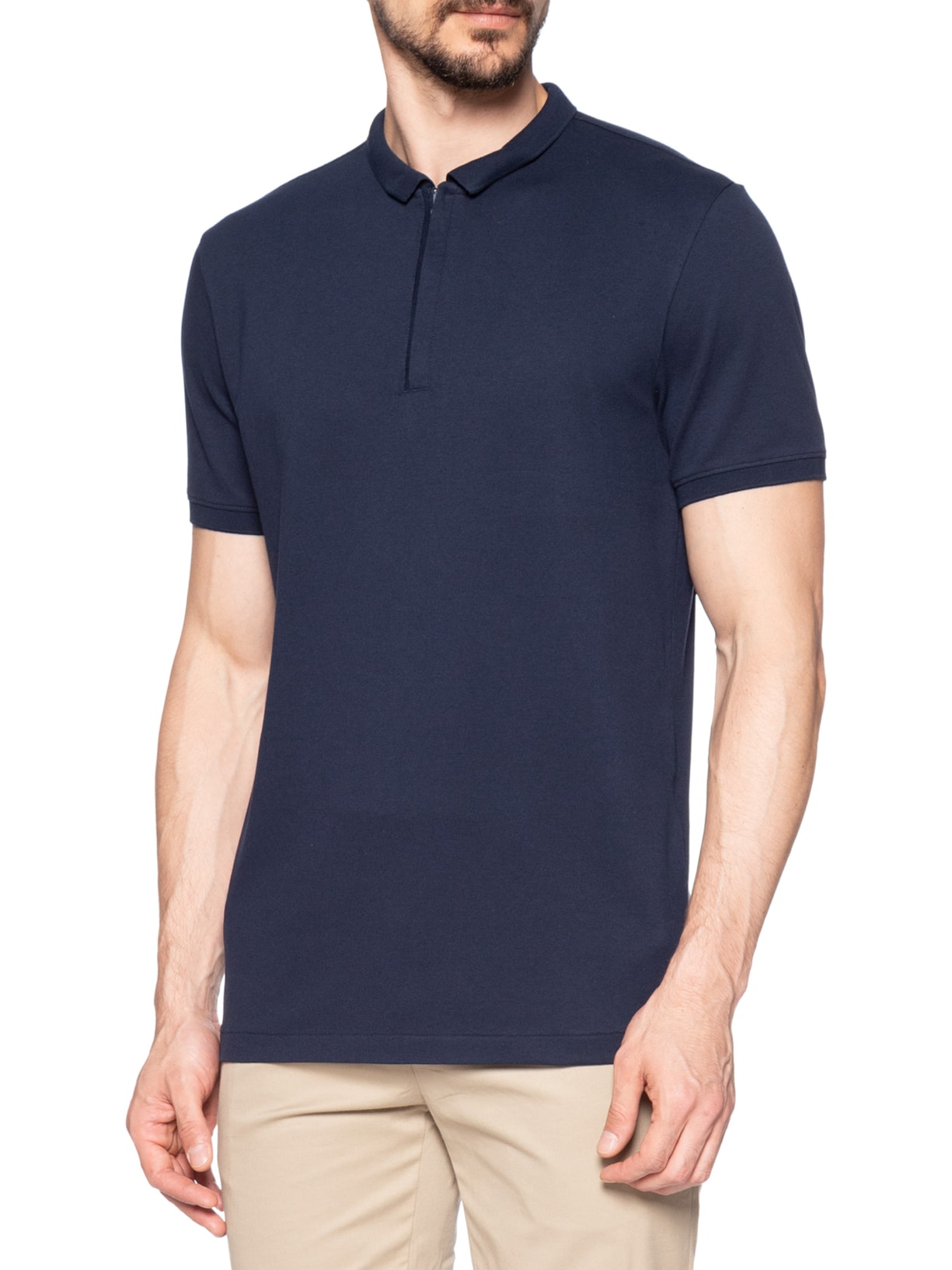 Polo Masculina Lisa Piquet Zíper Gola Estreita Algodão Pima Azul Ricardo Almeida