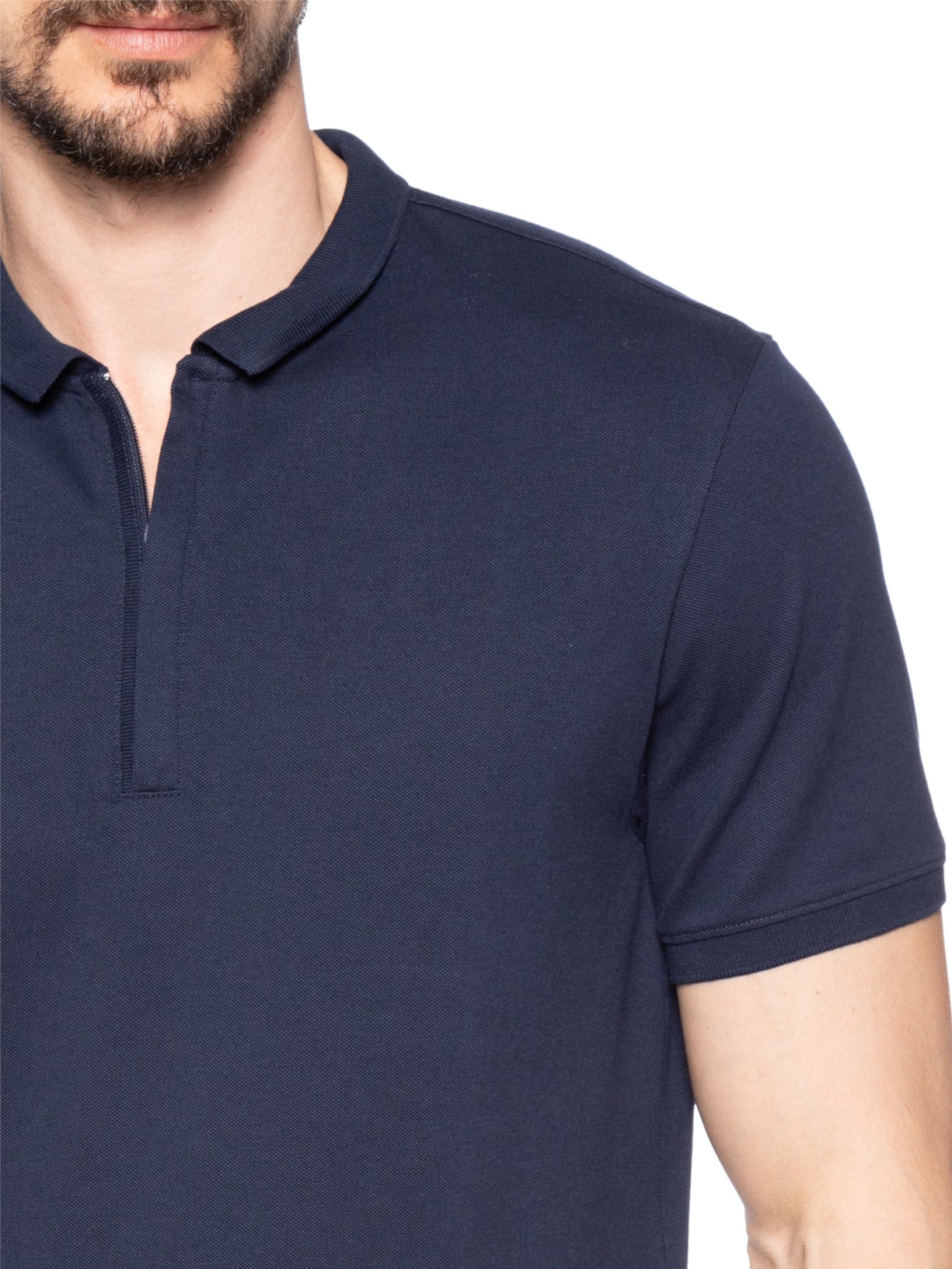 Polo Masculina Lisa Piquet Zíper Gola Estreita Algodão Pima Azul Ricardo Almeida