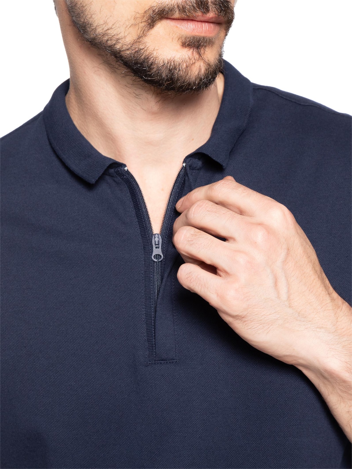 Polo Masculina Lisa Piquet Zíper Gola Estreita Algodão Pima Azul Ricardo Almeida