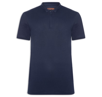 Polo Masculina Lisa Piquet Zíper Gola Estreita Algodão Pima - Azul