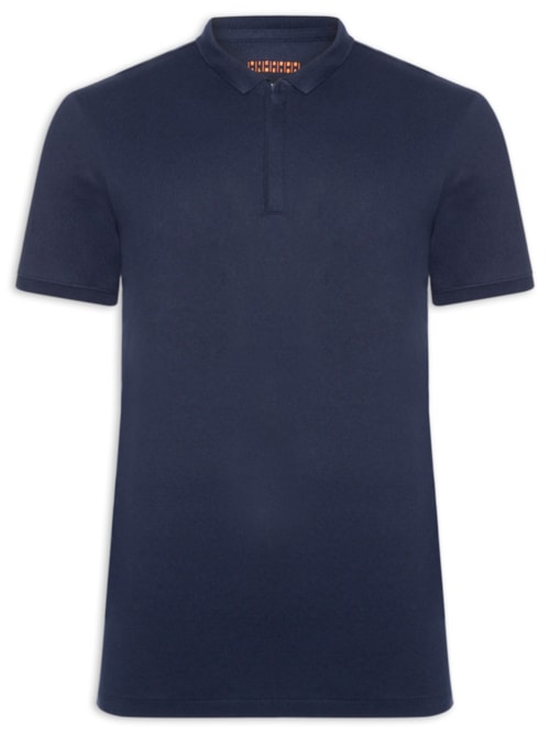 Polo Masculina Lisa Piquet Zíper Gola Estreita Algodão Pima - Azul