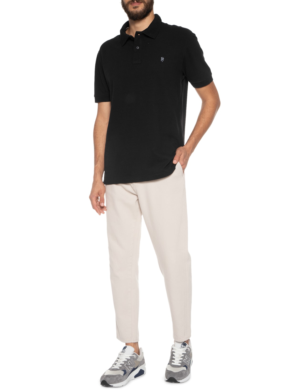 Polo Masculina Lisa Preto Purple Yellow