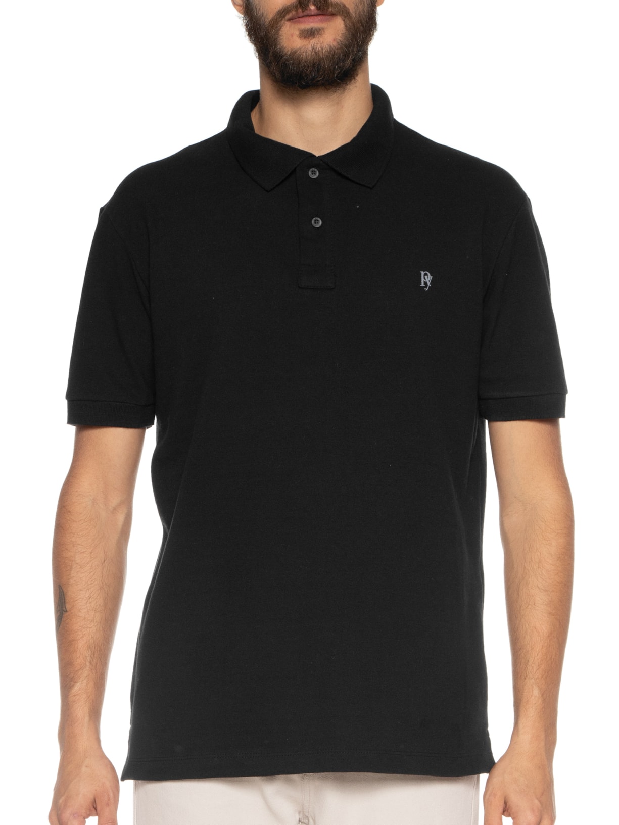 Polo Masculina Lisa Preto Purple Yellow