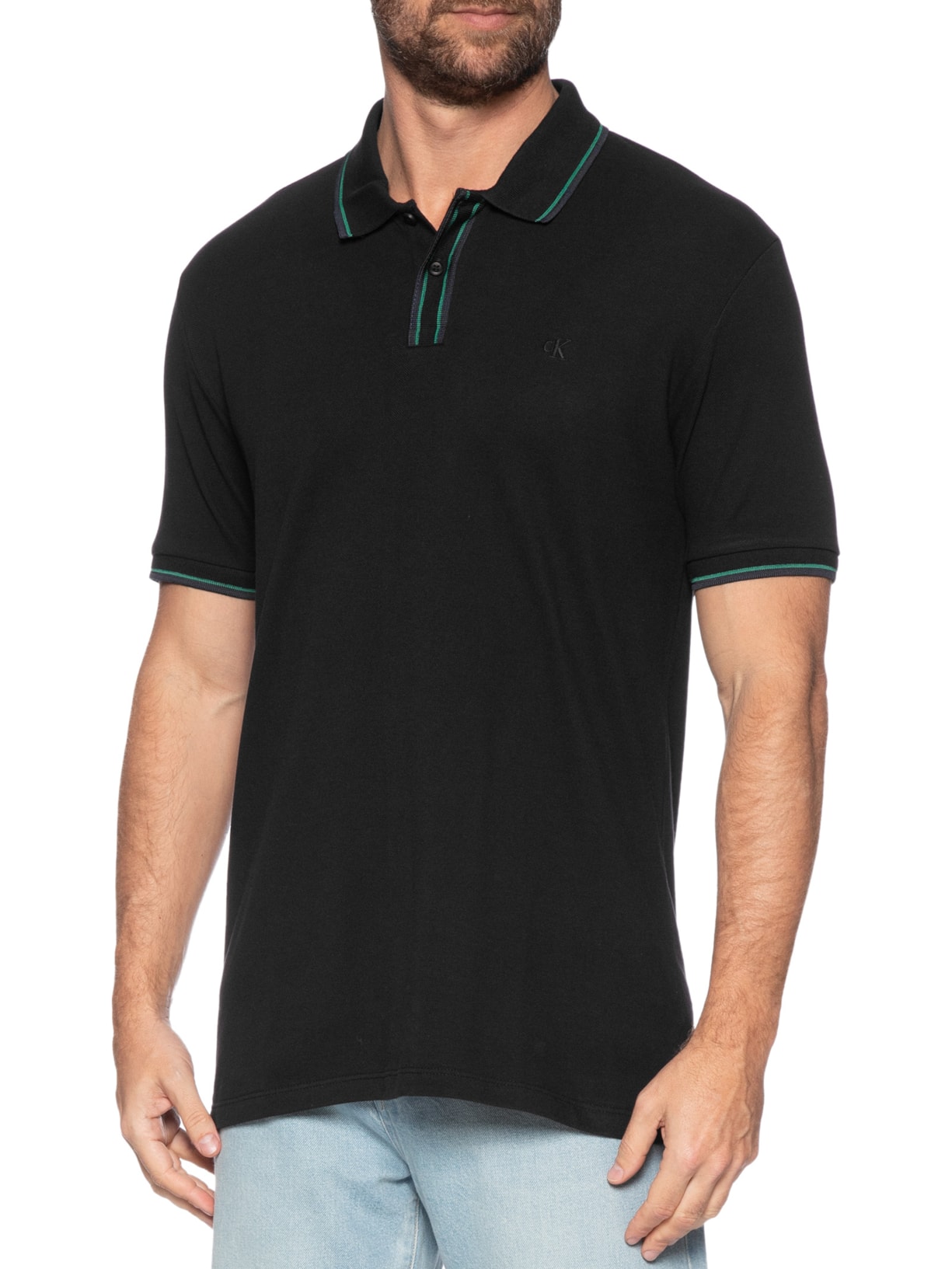 Polo Masculina Listras Peitilho Preto Calvin Klein Jeans