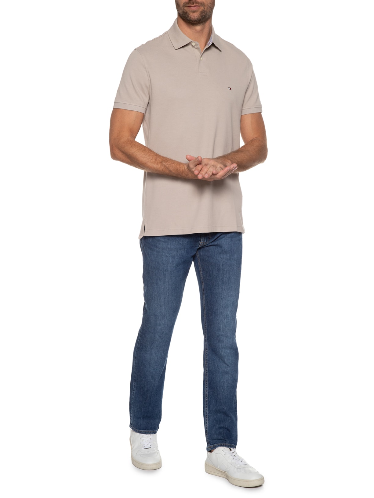 Polo Masculina lm 1985 Regular Bege Tommy Hilfiger