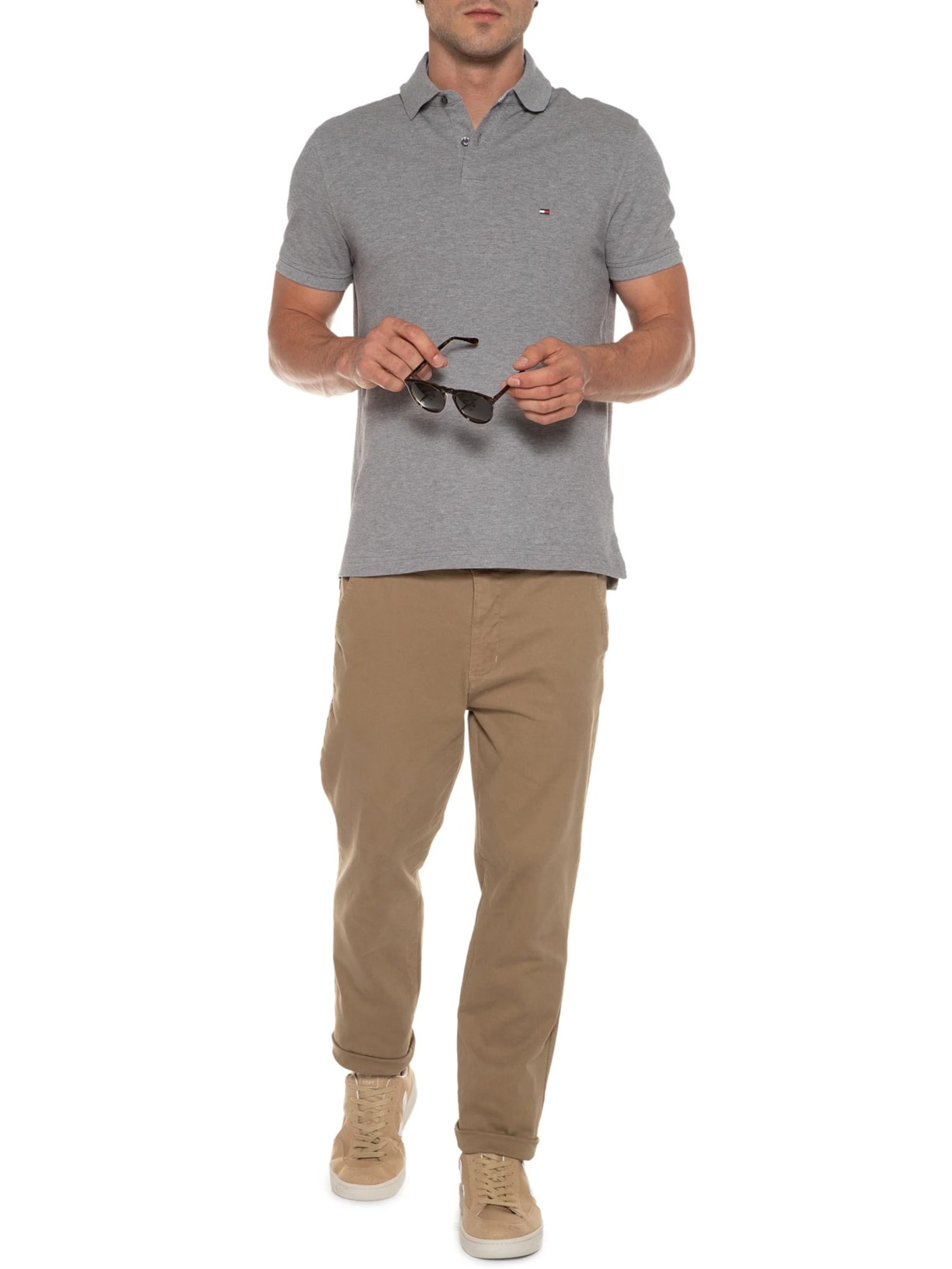 Polo Masculina lm 1985 Regular Cinza Tommy Hilfiger