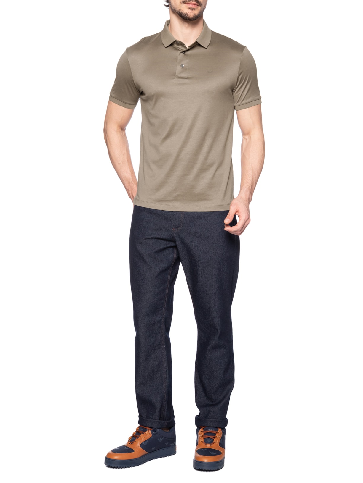 Polo Masculina Logo Bege Emporio Armani