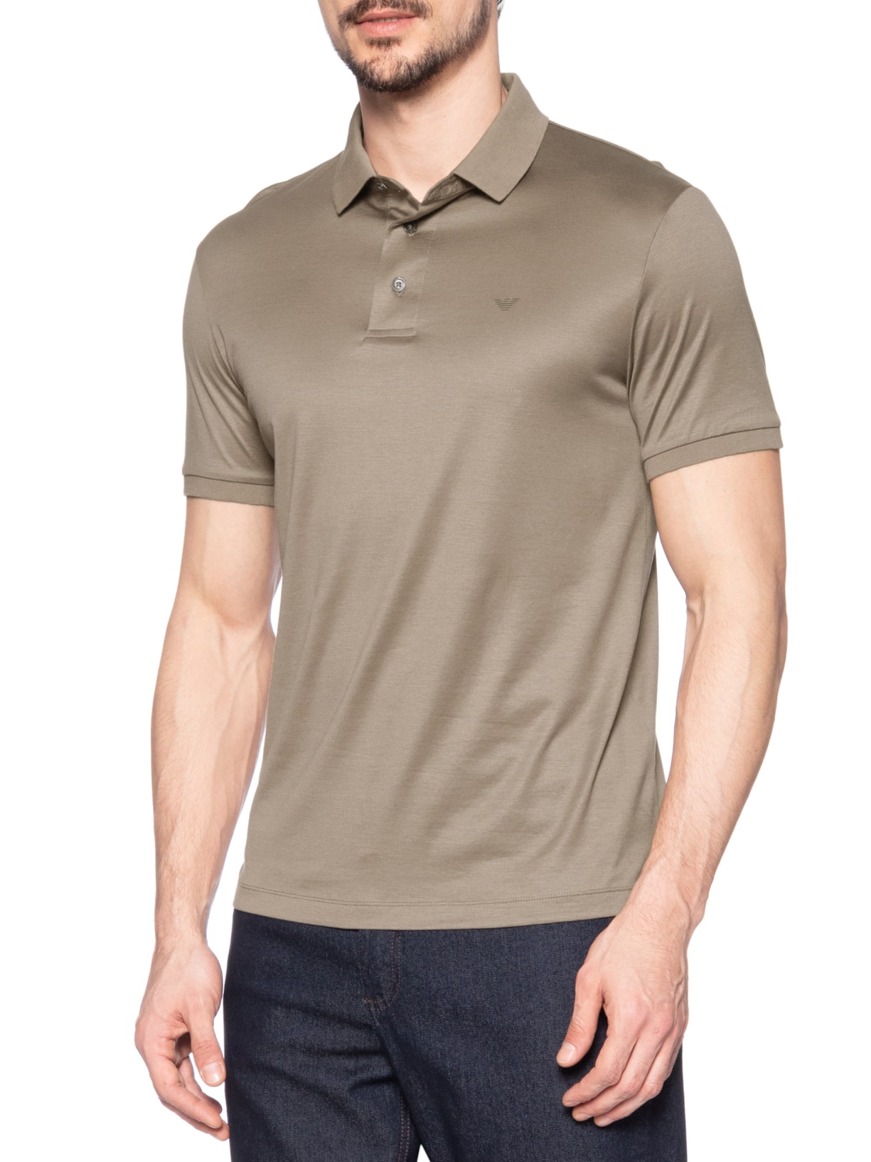 Polo Masculina Logo Bege Emporio Armani