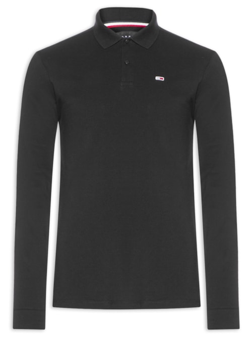Polo Masculina Logo Bordado Slim Fit - Preto