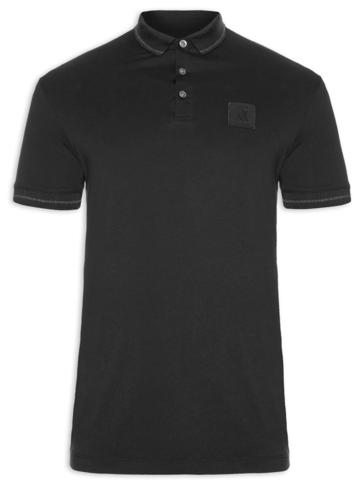 Polo Masculina Logo Patch - Preto
