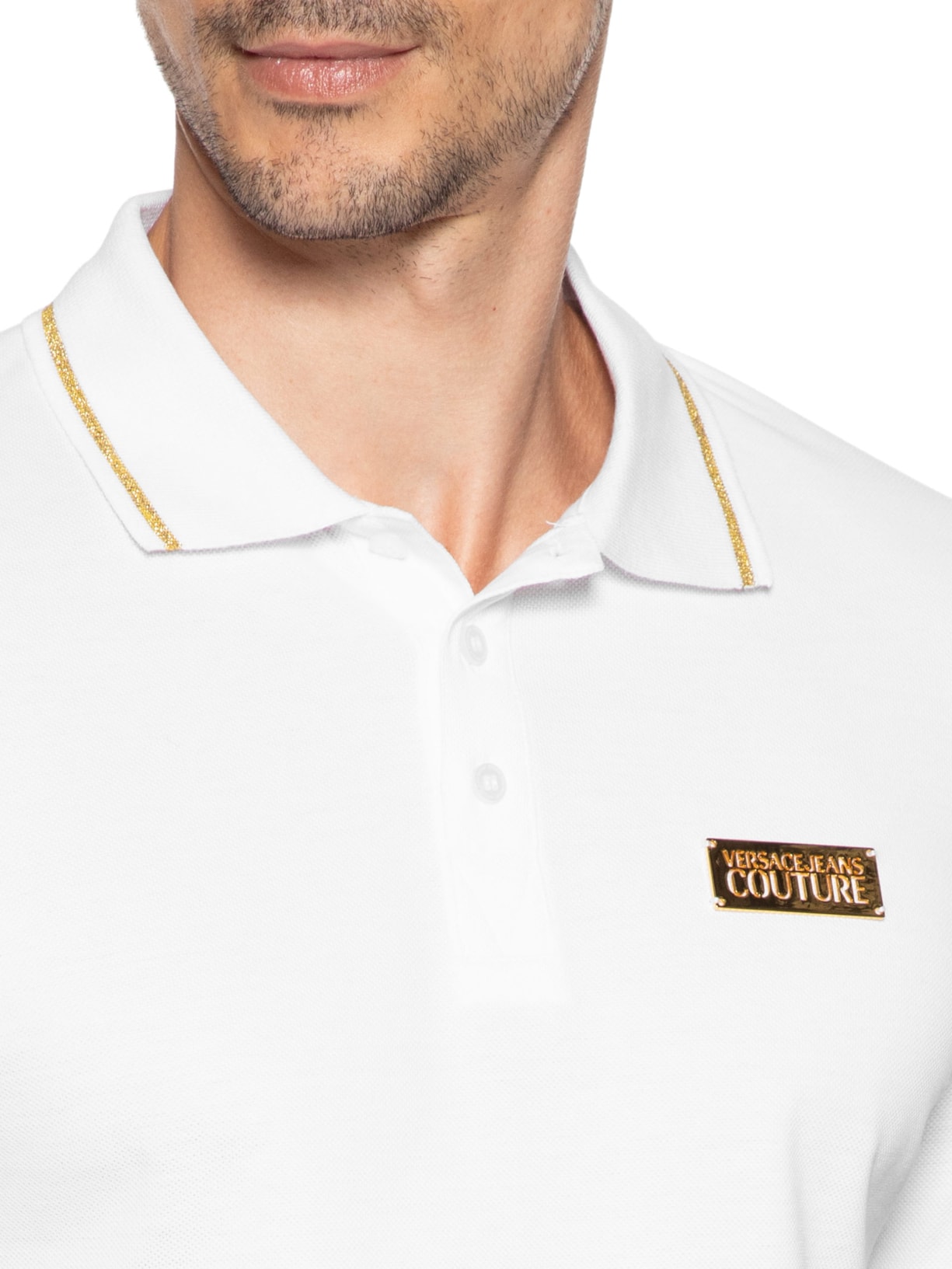 Polo Masculina Logo Plaque Shirt Branco Versace Jeans Couture