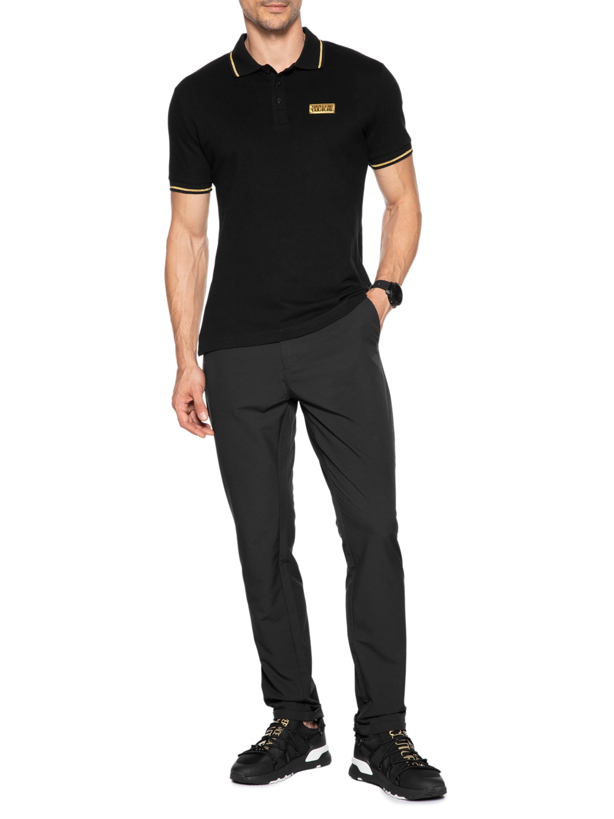 Polo Masculina Logo Plaque Shirt Preto Versace Jeans Couture