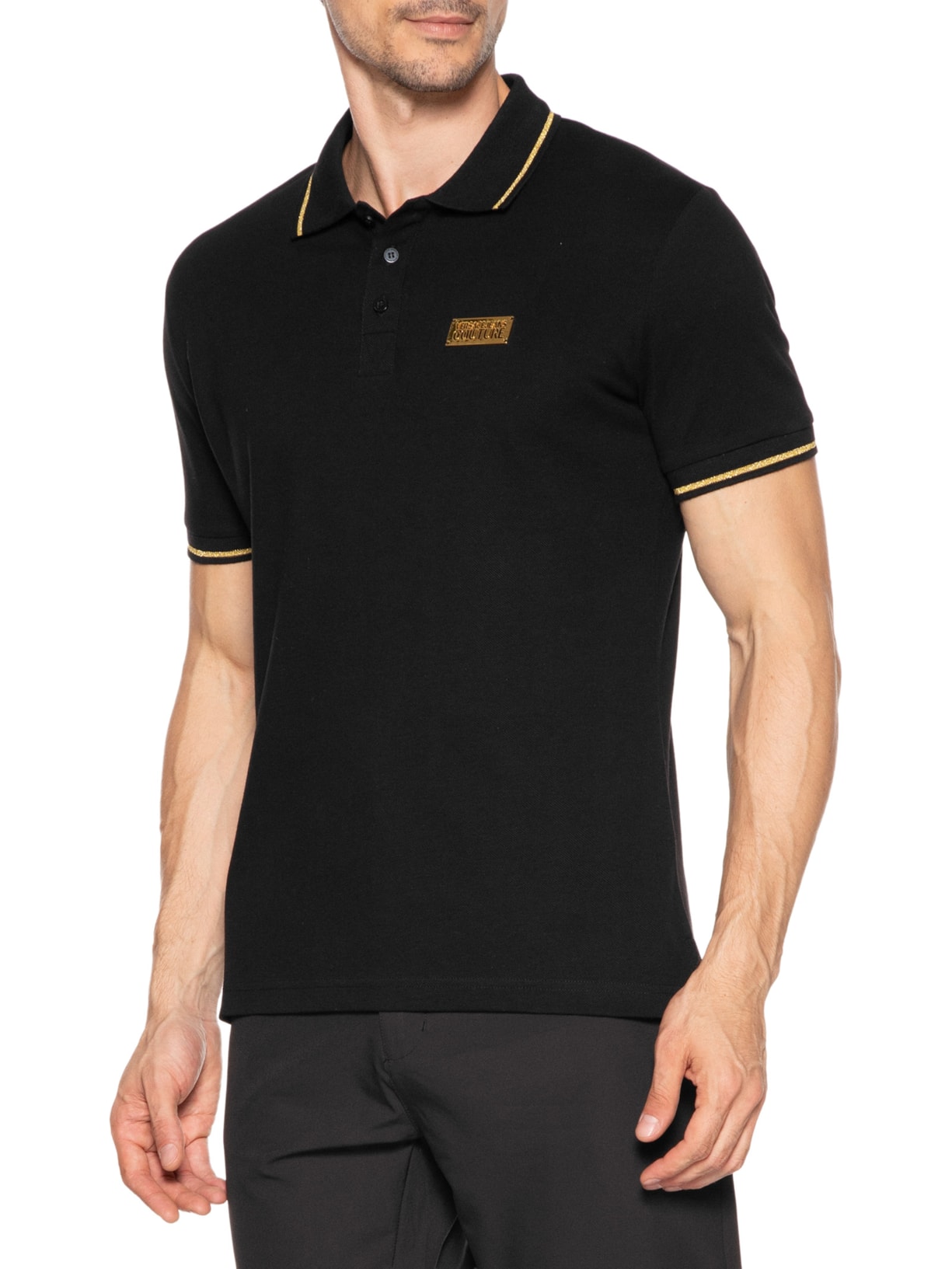 Polo Masculina Logo Plaque Shirt Preto Versace Jeans Couture