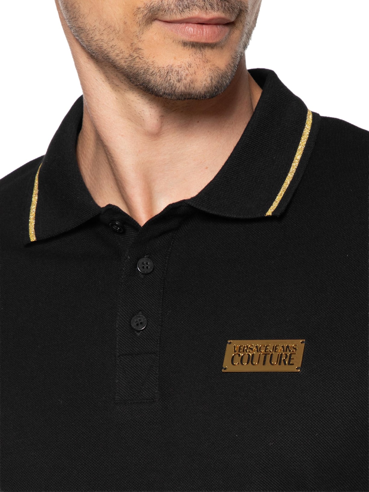 Polo Masculina Logo Plaque Shirt Preto Versace Jeans Couture