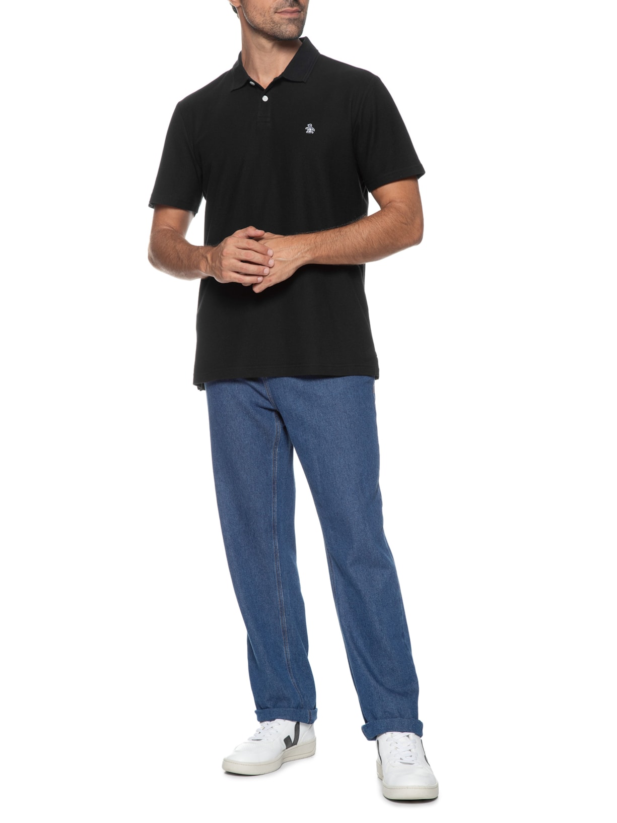 Polo Masculina Logo Preto Original Penguin