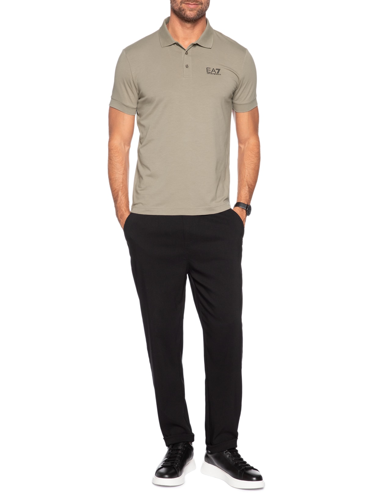 Pólo Masculina Logo Train Core Bege Ea7 Emporio Armani