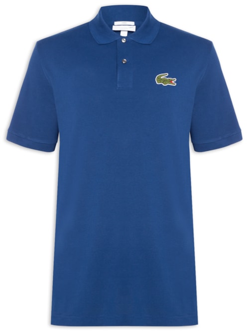 Polo Masculina Loose Fit Crocodilo Emblemático Em Piquet De Algodão Orgânico - Azul